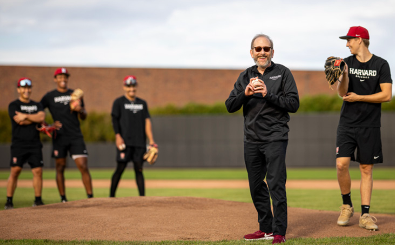 President Garber throwing a pitch